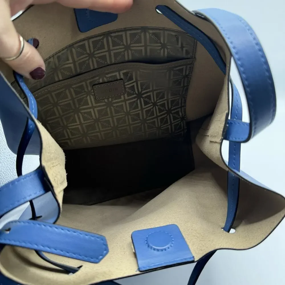 Lodis Blue Leather Drawstring Crossbody Bag - Picture 3 of 7